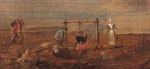 Acadians_2,_inset_of_painting_by_Samuel_Scott_of_Annapolis_Royal,_1751